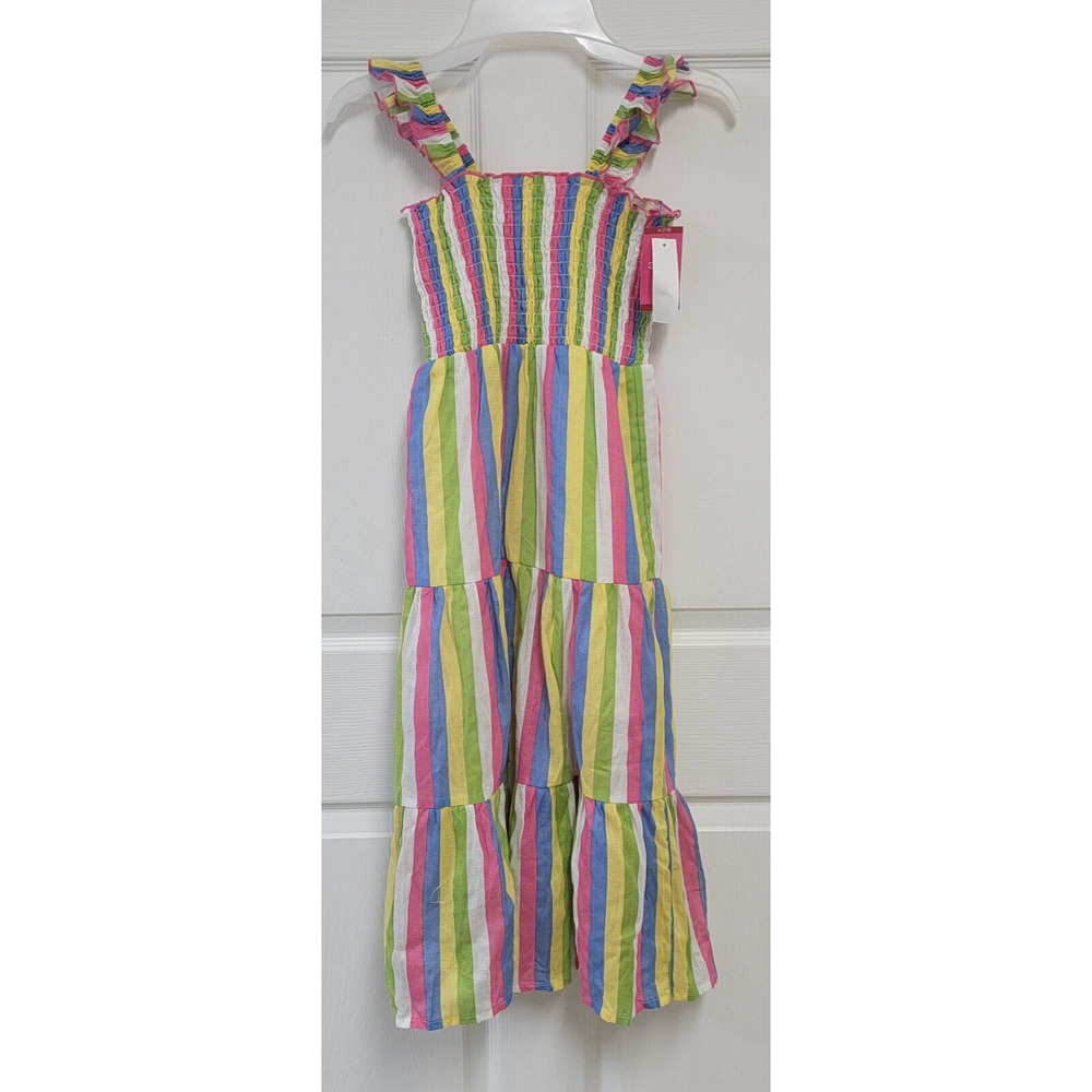 Zunie Girl A-Line Ruffled Straps Long Dress Multi Striped Size XS (4/5)